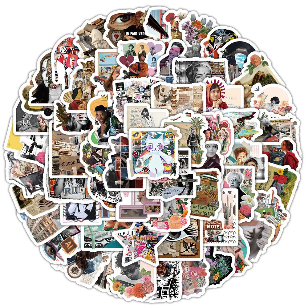 100Pcs/Set Retro Splice Collage Art Mini Stickers DIY Fashion Decals Stickers