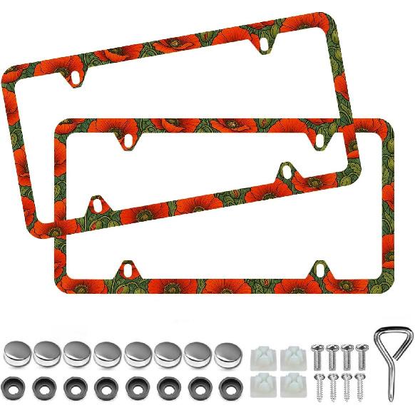 Light Blue Seashells Beachy License Plate Frame - Unobstructed Narrow-Edge 2 Packs Universal Stainless Steel Car License Plate Frames Holder Solid