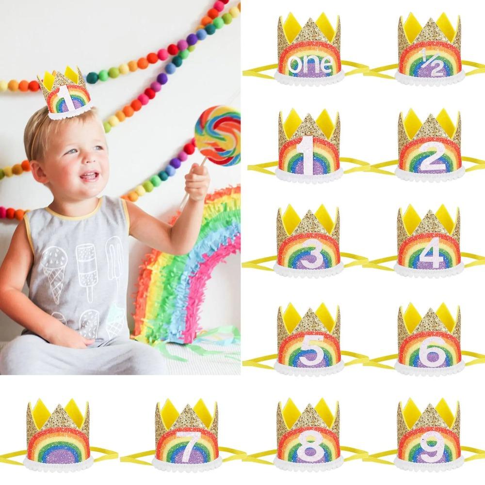 Newborn Baby Rainbow Crown Lace Princess Cute Hairband Headband Baby Infant Boys Girls Birthday Party Show Photo Headdress Gift