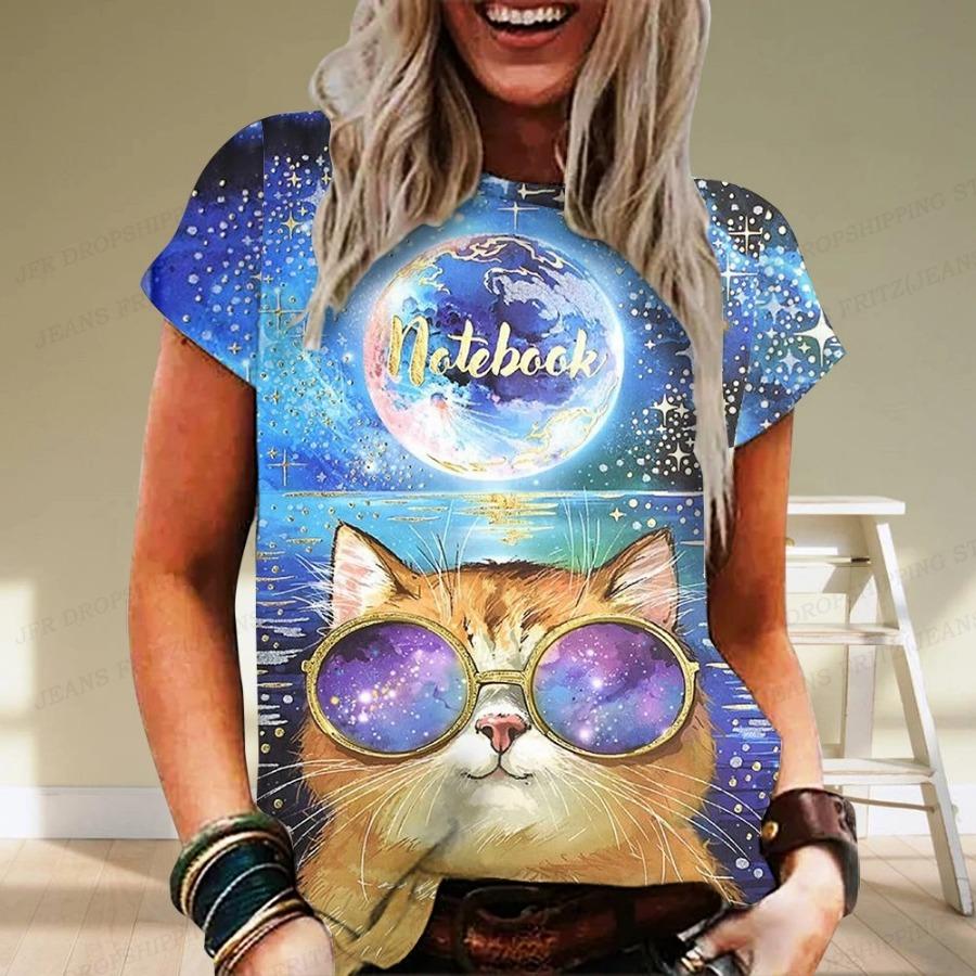 Футболка с принтом животных и собак, 3D-принт, женская мода, свободные футболки, топы с коротким рукавом, футболки, аниме, каваи, футболка, детская одежда, кошка