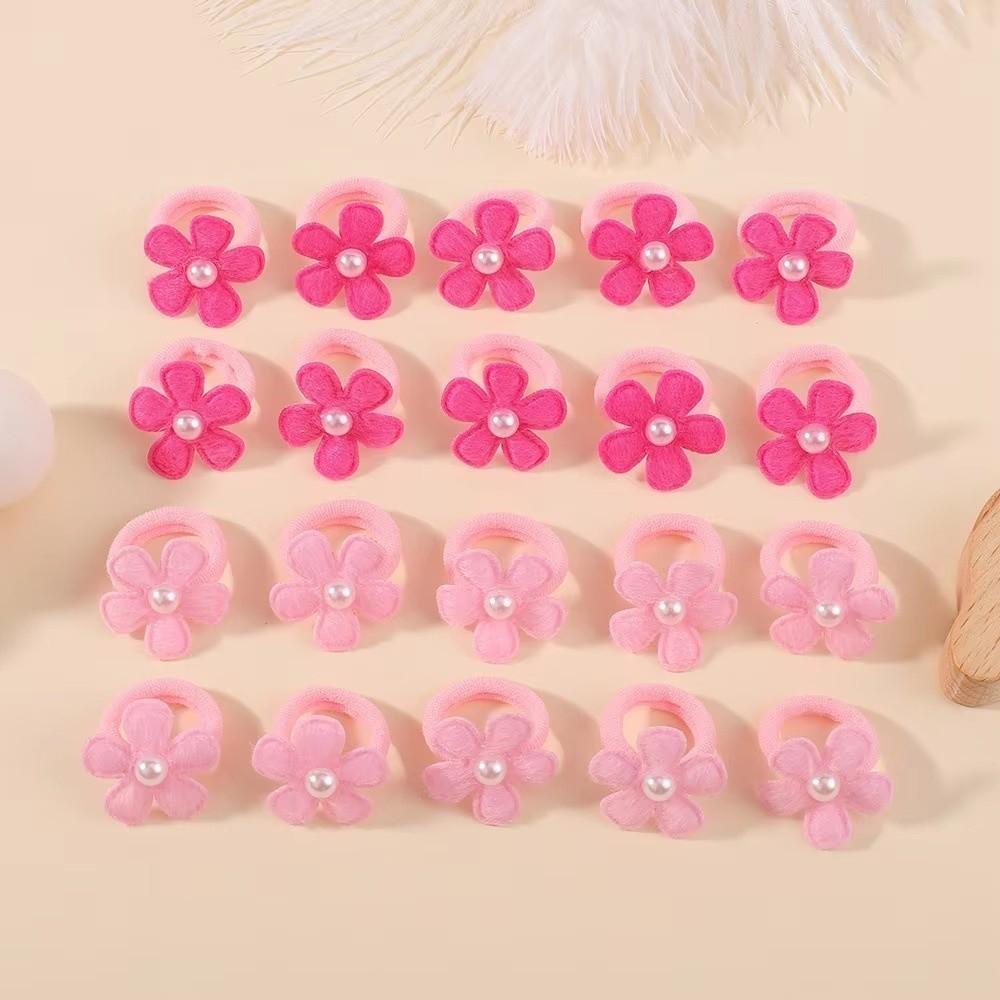 10Pcs/Set Soft Fabric Flower Hair Ties Pink Flower Hair Bands Ponytail Holders Party Wear