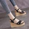 Fashion Woman Shoes Wedge With Platform Waterproof Leather Outdoor Sandals for Women Beige Original Summer 2024 Offers Sale H Luxury On