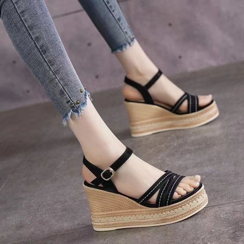 Fashion Woman Shoes Wedge With Platform Waterproof Leather Outdoor Sandals for Women Beige Original Summer 2024 Offers Sale H Luxury On