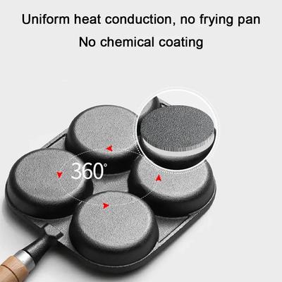 Чугунная сковорода для омлета на четыре отверстия с антипригарным покрытием без химикатов, сковорода для завтрака, бытовая сковорода для яиц, гамбургеров, выпечки, кухонные инструменты