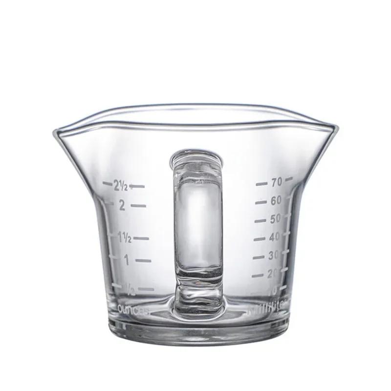 70/150ML Espresso Glass Cup Wooden Handle Measuring Cup Milk Latte Jug Coffee Supplies Kitchen Mug Drinkware Double Bottom