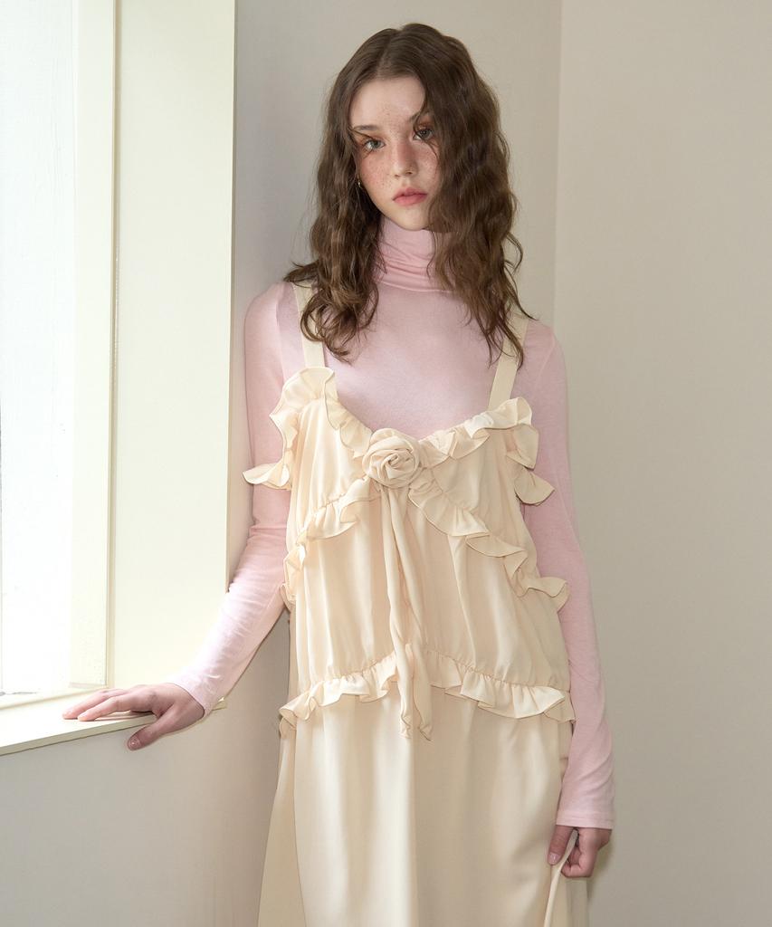 Salon De Yon Corsage Point Ruffle Sleeveless Dress_ Ivory