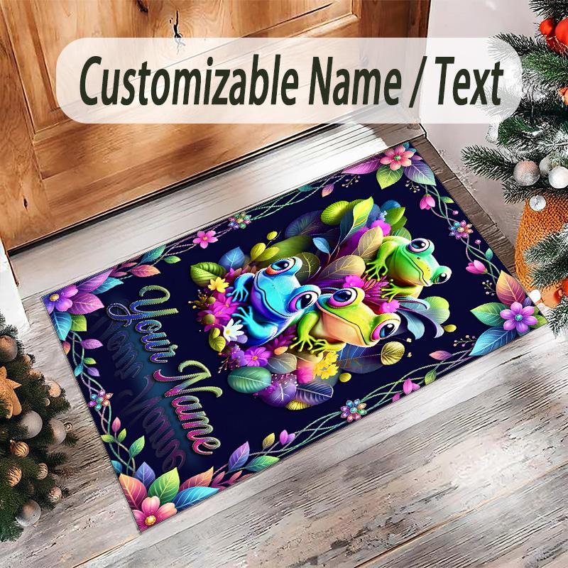 Frog Theme Crystal Velvet Floor Rug Personalized Custom Name Text Warm Carpet Home Decoration