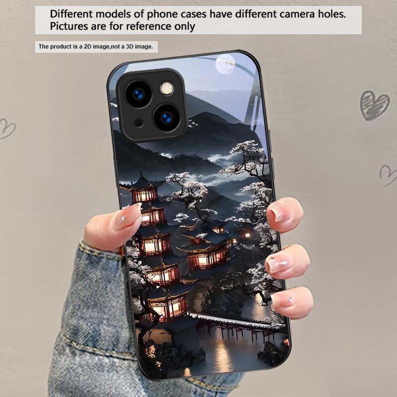 Светлячковая тропа лунного света Для iPhone 17 Air 16 E 15 Plus 14 Pro Max 13 12 mini 11 5 6 7 8 Plus XR XSMax SE Черный стеклянный чехол для телефона