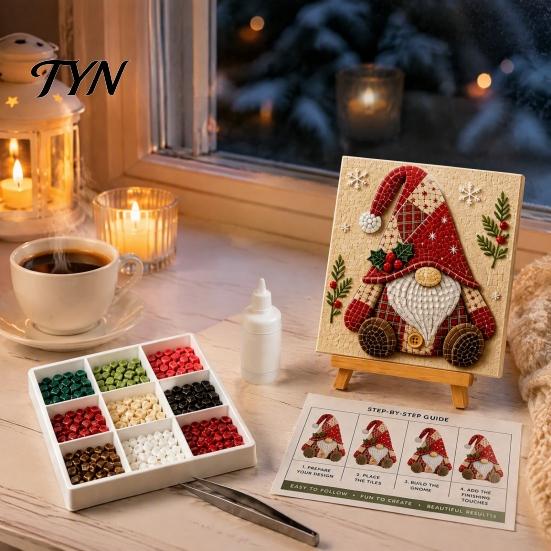 Desktop Ornament Making Supplies Gnome Mosaic Art Kit for Adults, DIY Xmas Craft Set, Autumn Mindful Decompression Activities Winter Coastal