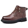 Fashion Men's Round Head Waterproof and Non-slip Front Lace-up Set Foot Mid-height Ankle Boots Solid Color Autumn and Winter D566