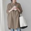 Khaki Korean Style Loose Fit Pure Cotton Long Sleeve Mid-Length Casual Versatile Plus Size Women's Blouse