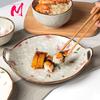10.4inch Ceramic Dinner Plates Japanese Round Plate With Handle Dinner Plates Pasta Plate Kitchen Tableware Microwave Household