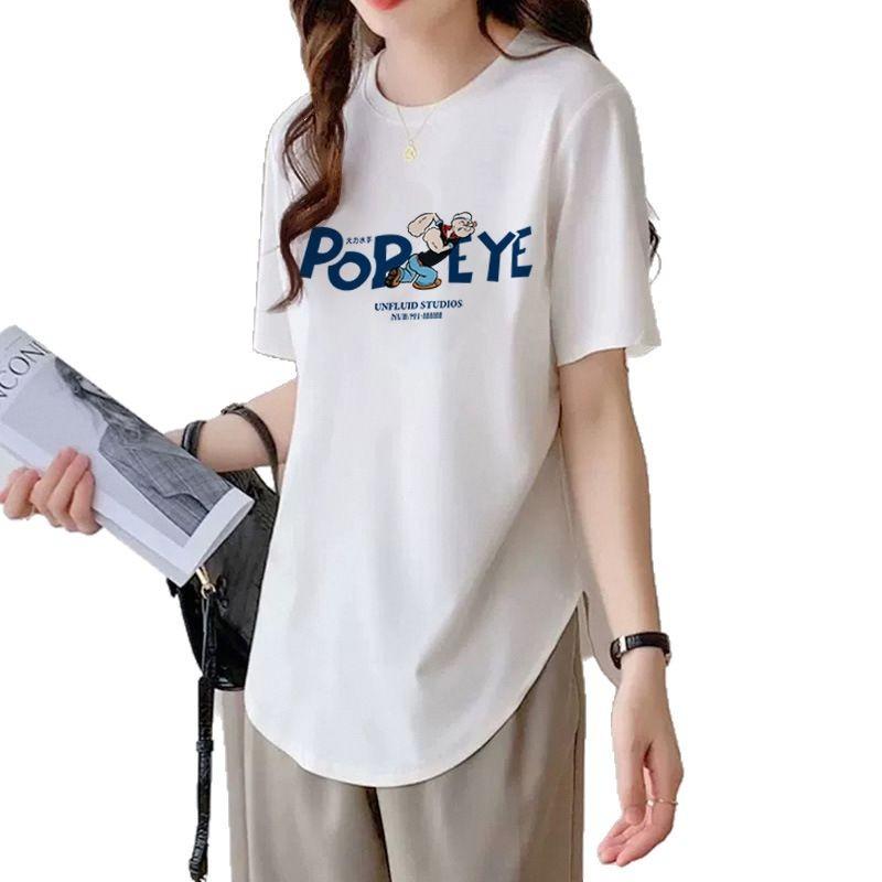 Белая футболка с короткими рукавами, женская, из чистого хлопка, летняя, новая, закругленный подол, средняя и длинная, закрывающая ягодицы футболка