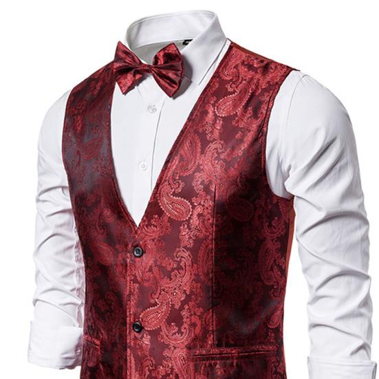 Мужской костюмный жилет Формальный Винтажный принт Однобортный V-образный вырез Пуговицы Без рукавов Приталенный