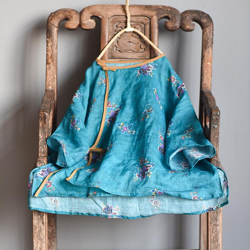 Johnature Summer T-Shirts Women O-Neck Seven Sleeve Print Floral Button Female Vintage T-Shirts