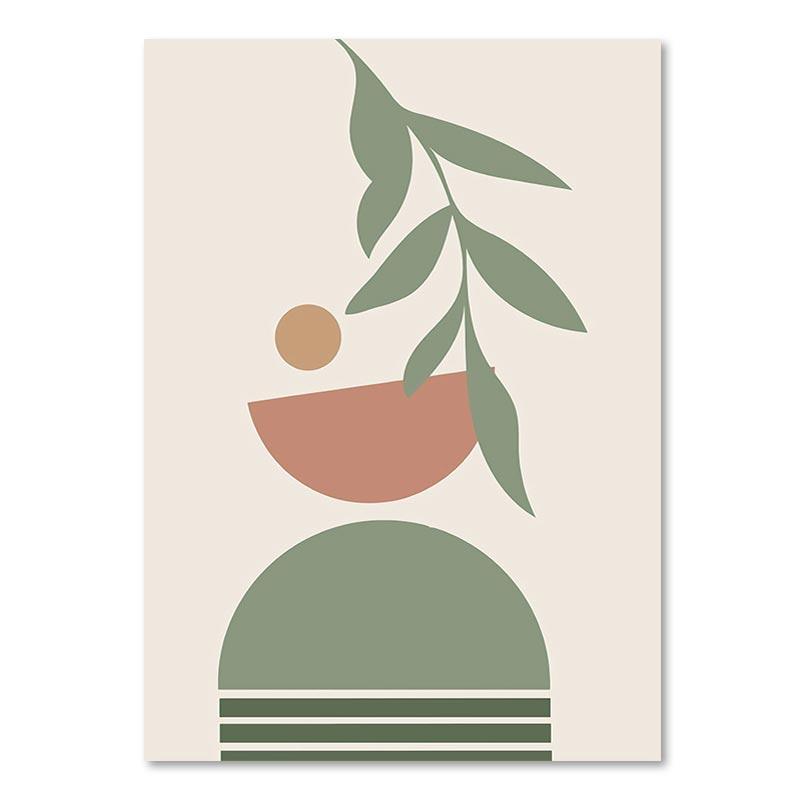 Абстрактные пейзажные постеры в стиле бохо, солнечные листья, холст, живопись, геометрические линии, настенные художественные картины с растениями для гостиной, домашний декор