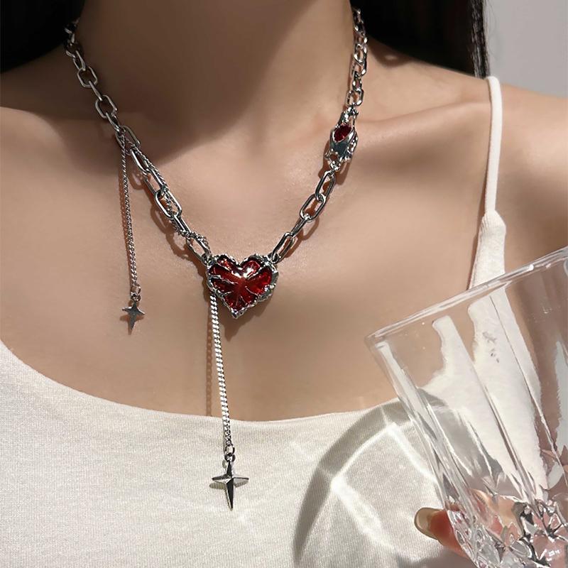 Faitolagi 1 шт., красное ожерелье с подвеской в ​​форме звезды, Y2K, эстетичная серебристая металлическая цепочка на ключицу для женщин, девушек, ювелирные изделия, подарок на Хэллоуин