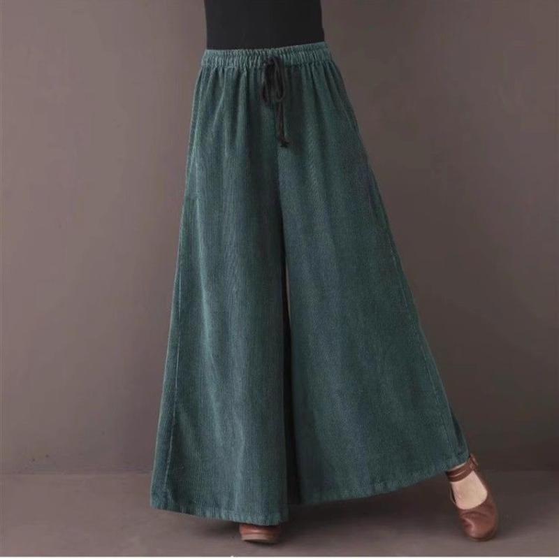 Plus-size Women Fashion Corduroy Casual Pants High Waist Trousers Loose Casual Trousers Ladies