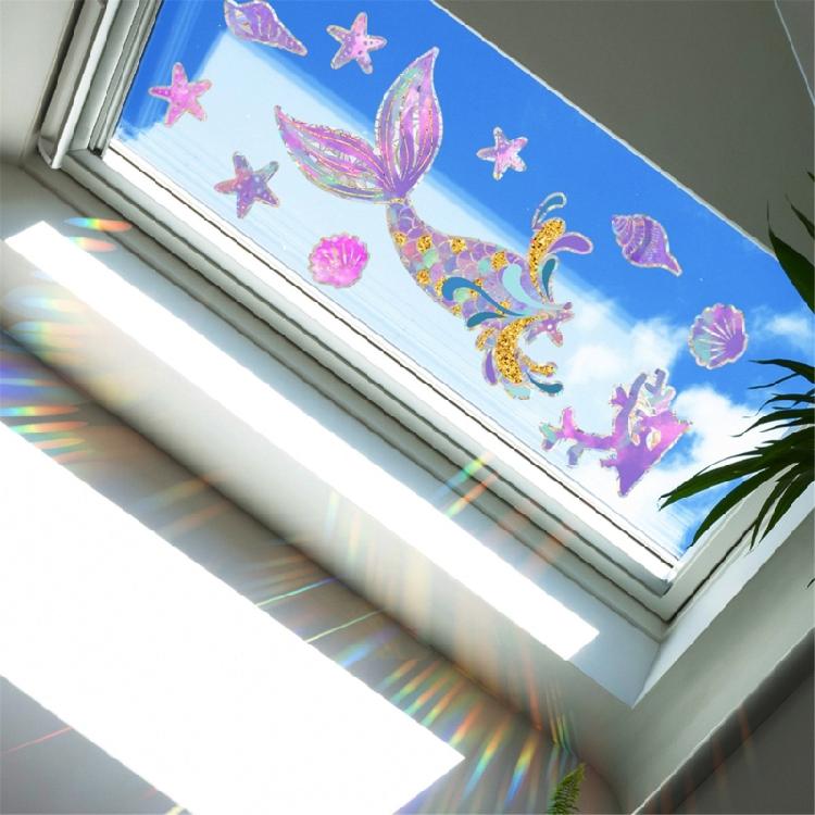 Reflective Rainbow Glass Stickers Colorful Flower Decals Sunlight Dispersing Window Films PVC Clings for Home Decors