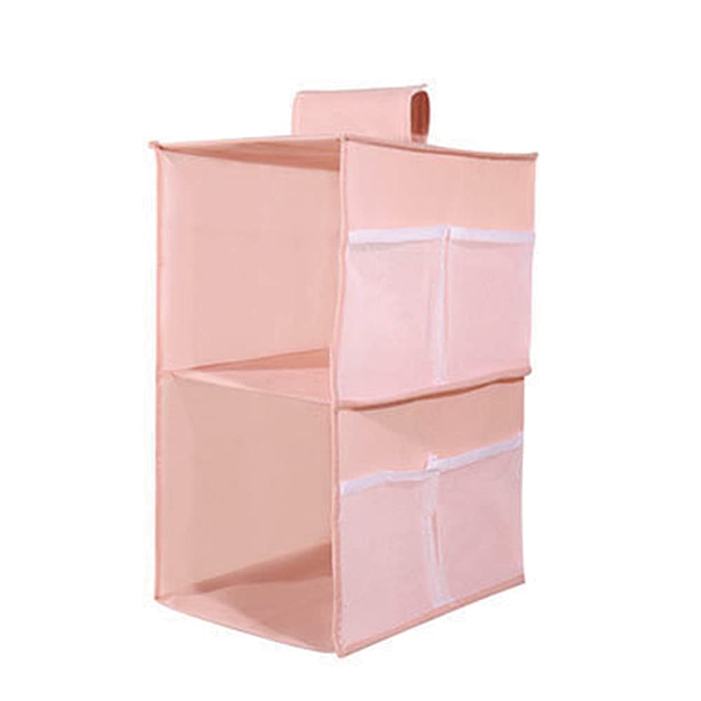 mitas Pink Hanging Storage Rack with Storage Bag, Two-Tier Storage, Case, Hooks, Hanging Rack, 3D Hanger, Space-Saving, Compact, for Clothes,