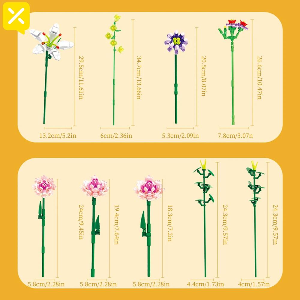 TOYLINX 514 шт. Коллекция строительных блоков «Букет искусственных цветов», Набор для сборки букета цветов, Домашний декор, Подарки на День святого Валентина