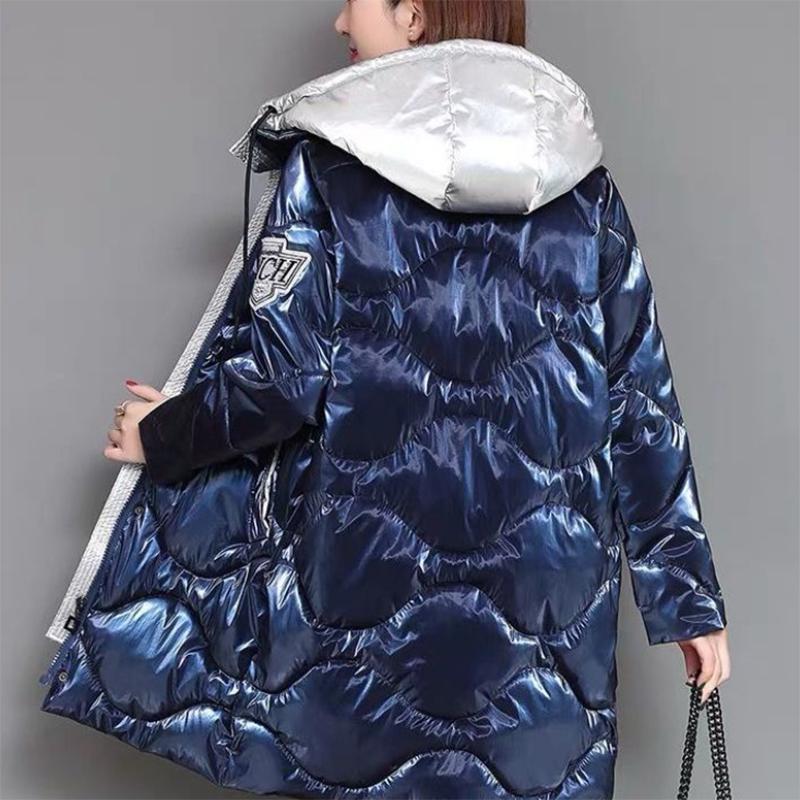 Женское зимнее корейское свободное стеганое пальто, теплая куртка-парка с воротником-стойкой, женская глянцевая куртка средней длины