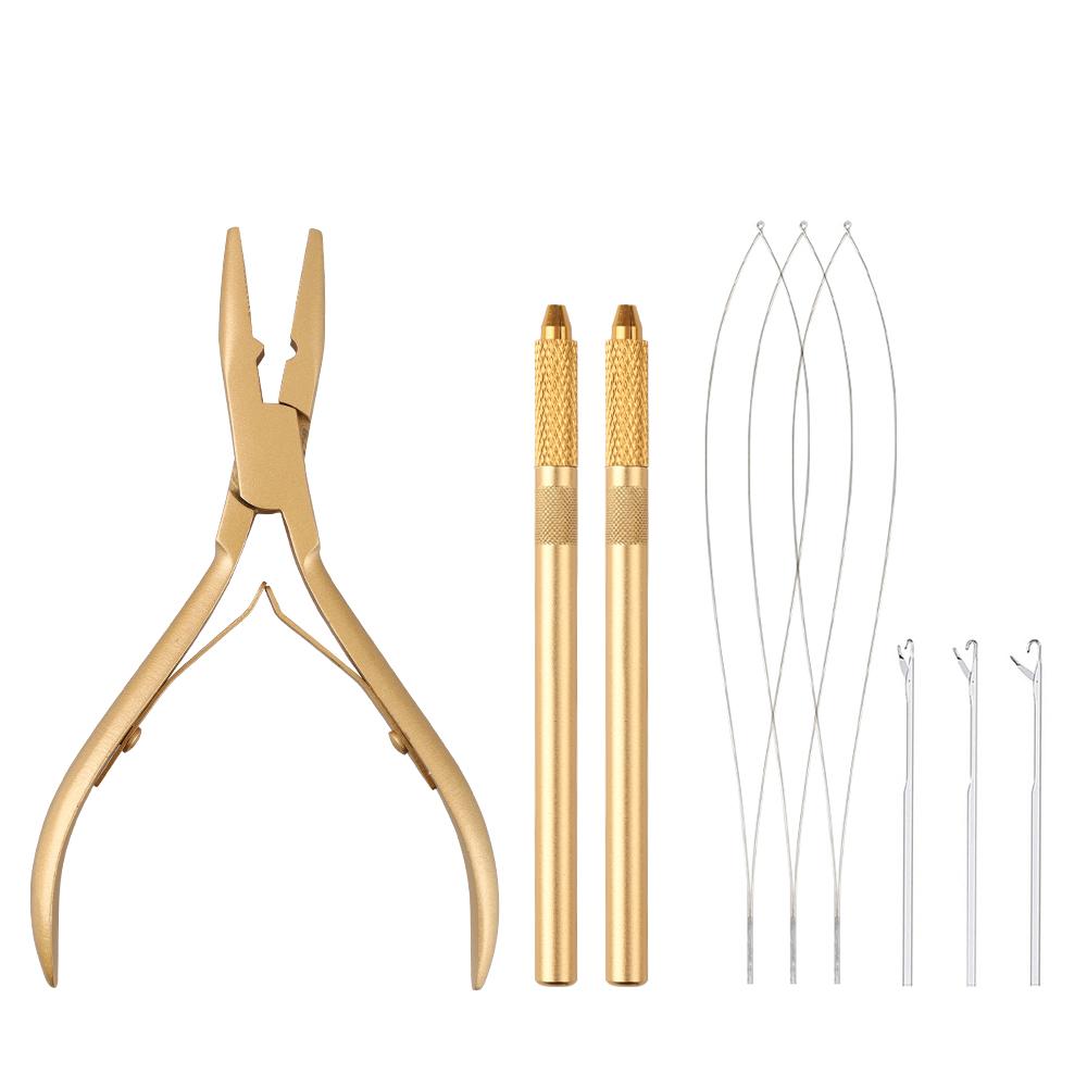Набор инструментов для наращивания волос, плоскогубцы Microlink для наращивания перьев, инструменты для наращивания волос, нитевдеватель для волос, вытягивание иглы, бусины Micro Link, ближе