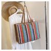 New Colorful Striped Hand-woven Bag Large-capacity Casual Straw Bag Seaside Daily Vacation Shoulder Bag