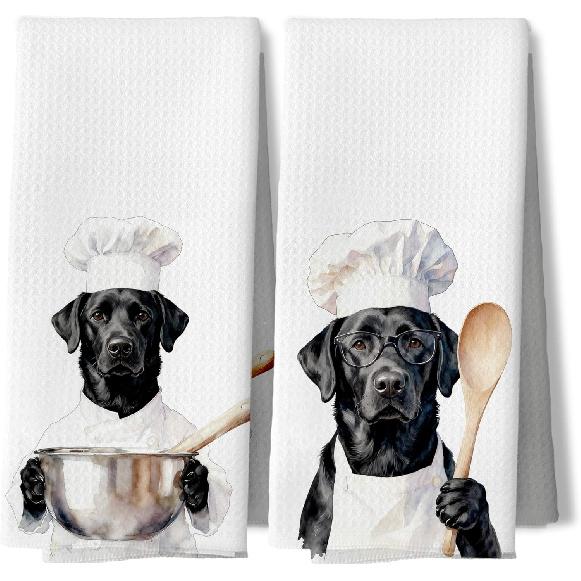 Funny Black Labrador Retriever Kitchen Dish Towels, Black Lab Gifts, All Food Must Go to The Lab for Testing Decorative Hand Tea Towels for Kitchen