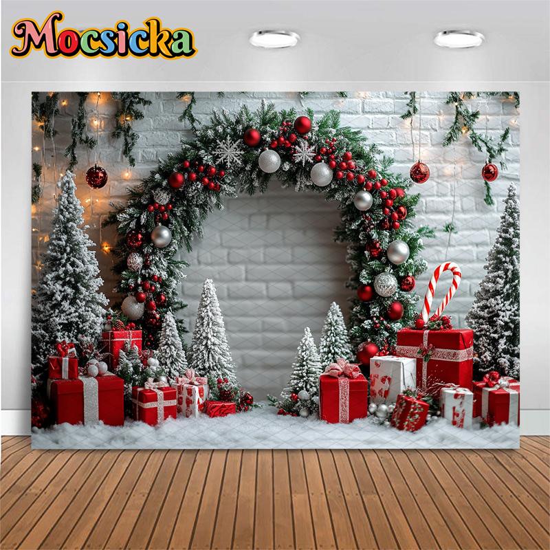 Mocsicka С Рождеством Фон Фотосъемка Реквизит Рождественская Елка Снег Подарки Декорации Дети Взрослые Семейная Вечеринка Фон
