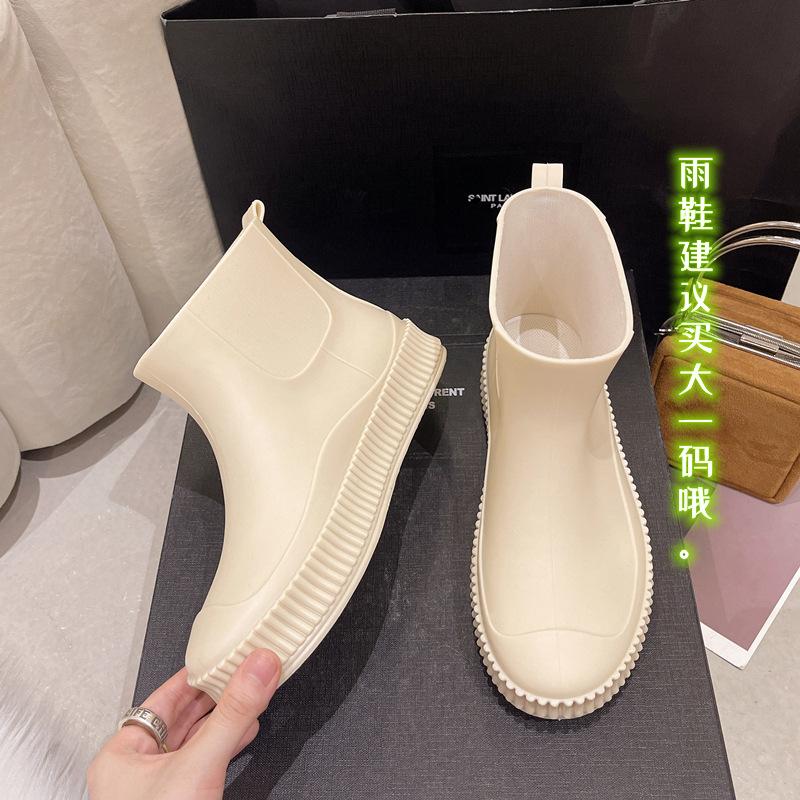 Летние новые модные женские резиновые сапоги для отдыха на открытом воздухе, водонепроницаемые женские дождевые сапоги с толстой подошвой, противоскользящие, легкие, из ПВХ, ботильоны без застежек