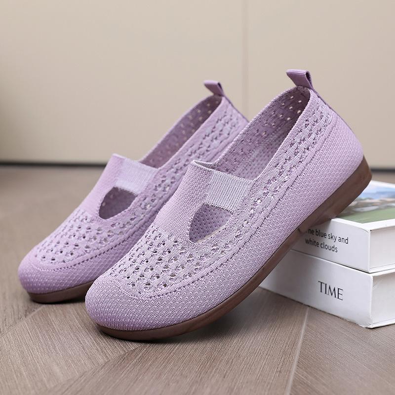 Женские повседневные вязаные дышащие летние туфли на плоской подошве без шнуровки, легкие лоферы, удобные модельные туфли на плоской подошве, женские балетки с круглым носком
