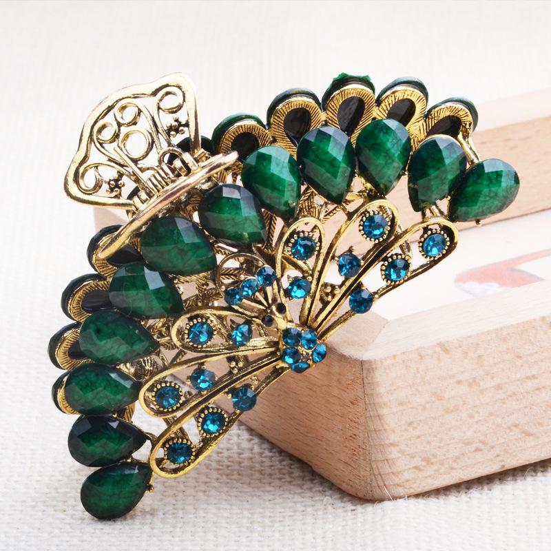 НОВЫЙ винтажный кристалл, смола, цветок, коготь для волос, краб, ювелирные изделия, цветок, заколка для волос в виде павлина, женская заколка для банкета, аксессуары