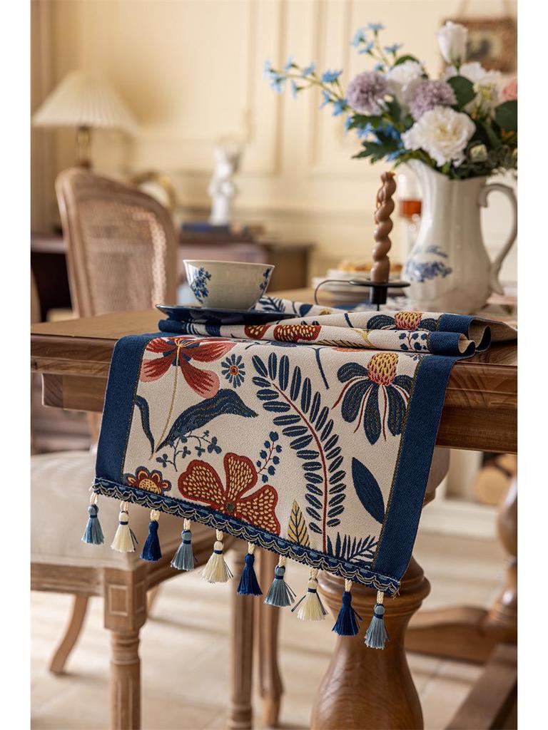 Американская ретро этническая жаккардовая дорожка на стол с кистями - Полиэстер