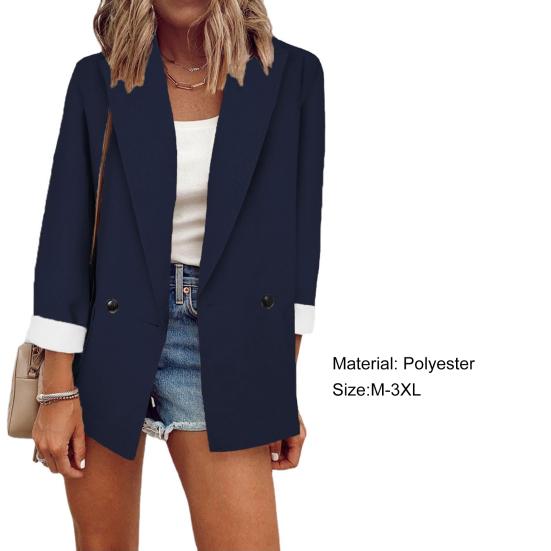 Блейзер офисный однобортный с длинным рукавом и большими карманами, модный, однотонный, с лацканами, для офиса