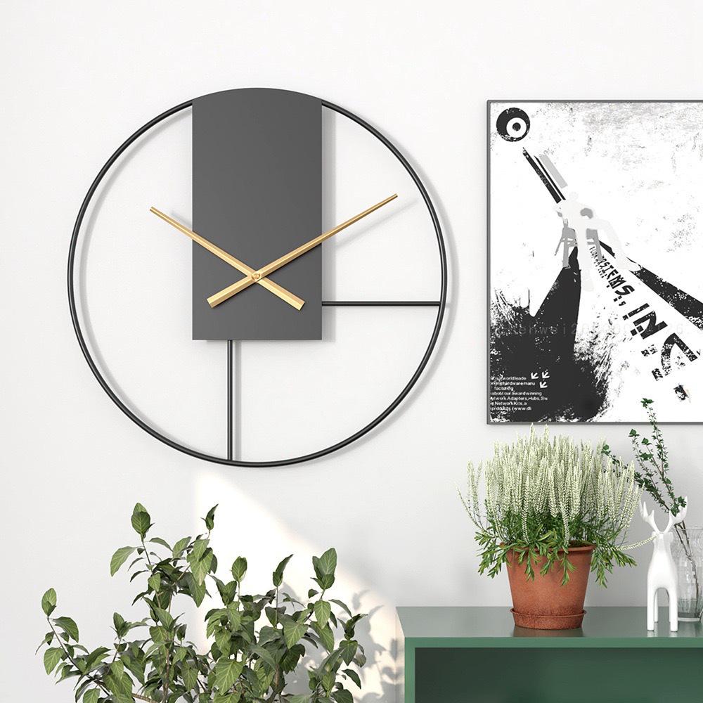 Silent Minimalist Iron Art Wall Clock - Decorative and Digital for Living Room