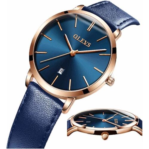 Women's Watch, Blue, Stylish, Arm Watch, Waterproof, Ultra Thin, Women's Leather Belt, Brand, Leather, Analog, Small, Simple Dial, Easy To Read, Fashi