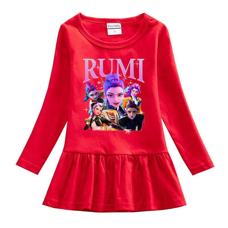 Girls Kpop Rumi Zoey Mira Hunters Print Pleat Fashion Mesh Dress
