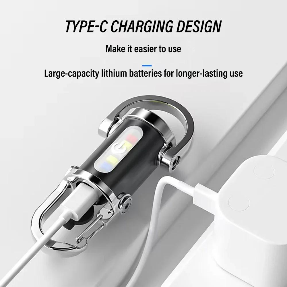 Мини светодиодный COB фонарик, USB-зарядка, брелок-фонарь, портативный карманный, для улицы, кемпинга, работы, с красным и синим светом