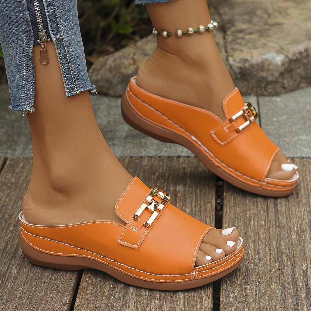 Women's Chain Decorative Wedge Sandals, Casual Open-toed Platform Shoes, Comfortable Sandals