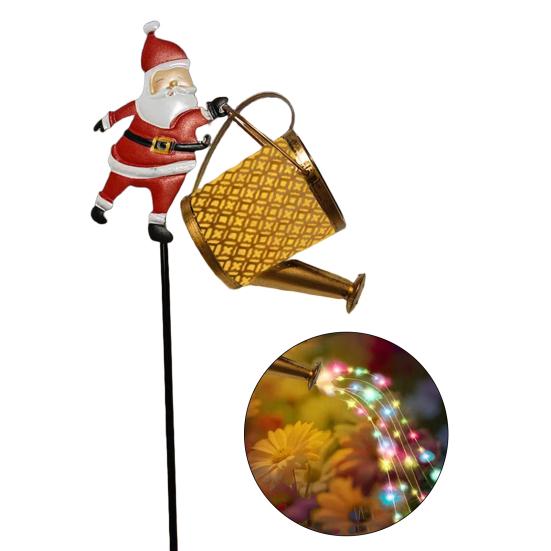 Christmas Santa Solar Kettle Lights Garden Lawn Decorative Lights Waterproof Watering Can String Light Metal Santa Claus Ground Lamp