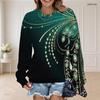 Women Plus Size Round Neck Long Sleeve Black Gold Geometric Printed Pullover Sweatshirt