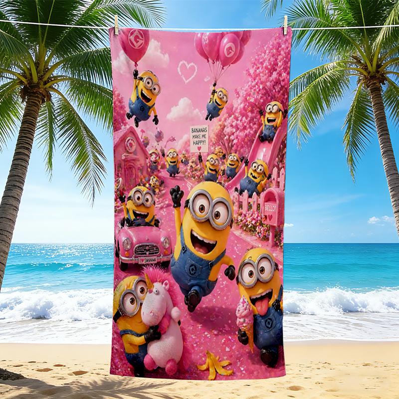 1Pc Pink Minions Party Beach Towel Quick Dry Multiuse For Beach Pool Gym Yoga Home Travel Christmas Halloween Xmas Gift S1212