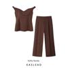 Kaslead New Arrival Women's Clothing Fashion Style Fashion V-neck off-Shoulder Top and Trousers 5070004 5070005