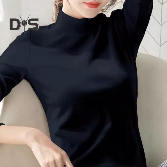 Women Fall Winter Top Half-high Collar Neck Protection Long Sleeve Solid Color Thick Warm Pullover Simple Style Slim Fit Windproof Lady Bottoming