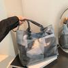Fashionable Pu Tote Bag For Women In Cool Gray Blue And Brown Colors