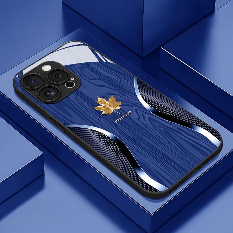 Роскошный чехол для телефона из стекла с узором в виде изогнутых прожилок кленового листа Для iPhone 17 16 15 14 Pro Max 13 12 11 16E 17Air 7 Plus XS X