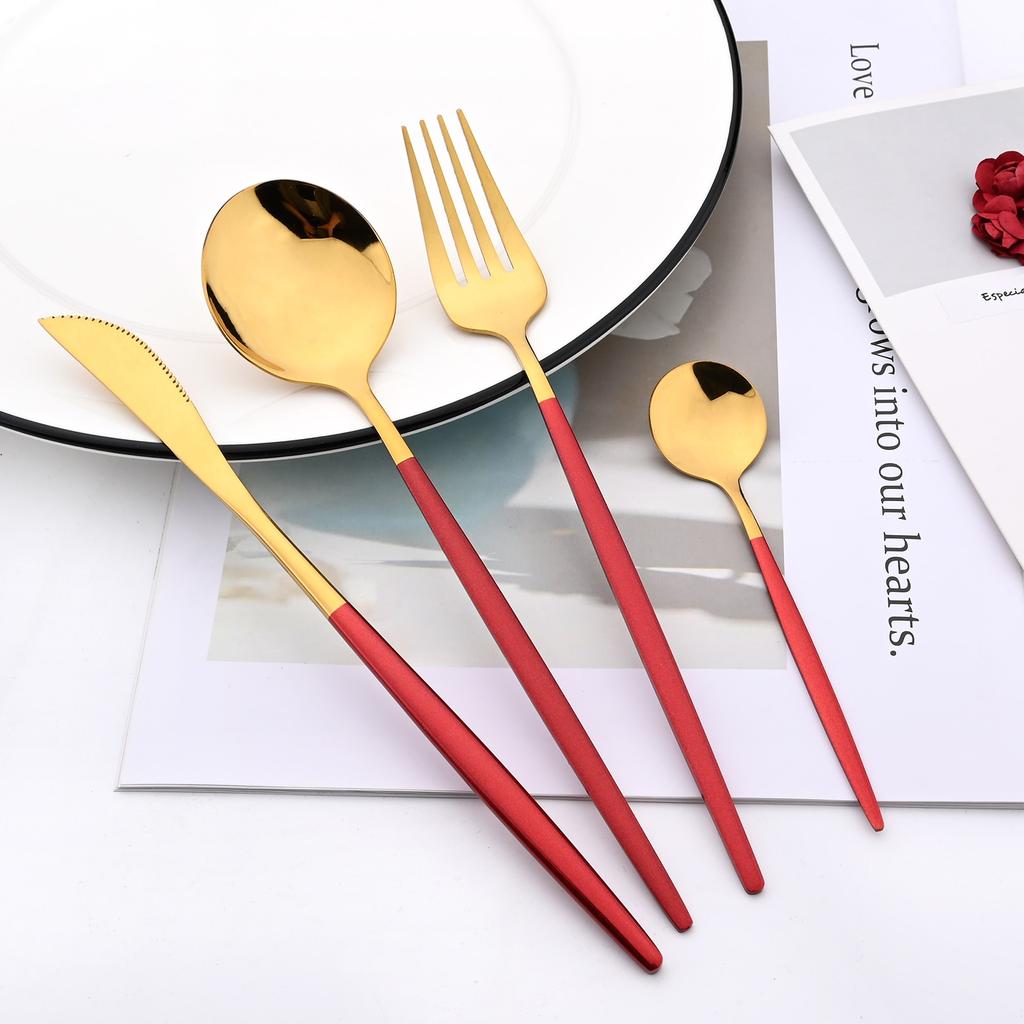16Pcs Black Gold Dinnerware Cutlery Set Dinner Knife Fork Coffee Spoon Flatware Stainless Steel Silverware Party Tableware Set