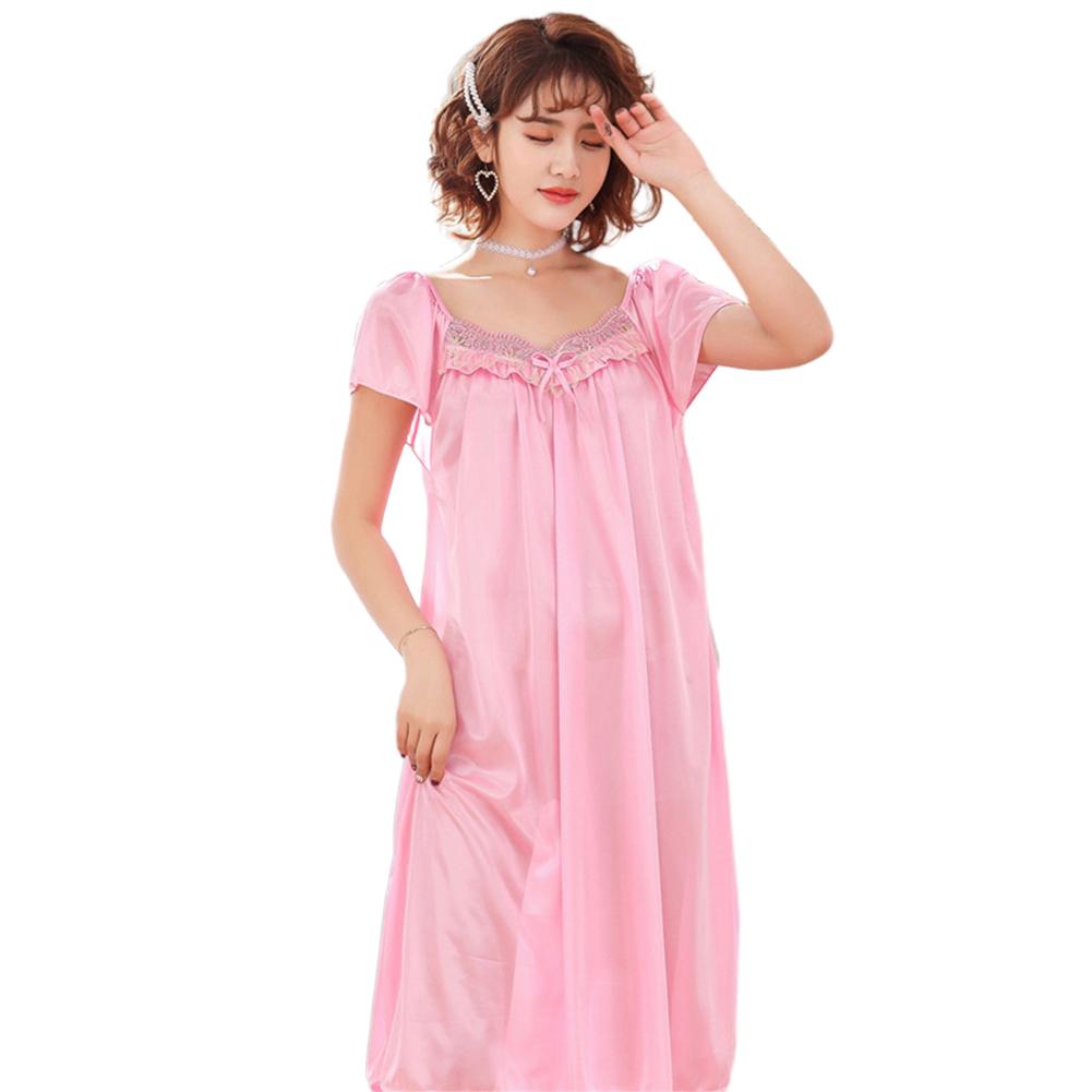 Женская свободная ночная рубашка с коротким рукавом, кружевная лоскутная ночная рубашка с коротким рукавом, пижама