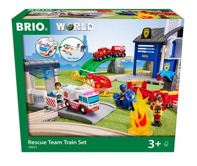 Набор спасательной команды BRIO WORLD 36025 [всего 44 детали] Для детей от 3 лет (Электромобиль, поезд, игрушка, деревянные рельсы) Красный, Зеленый, Синий, Желтый